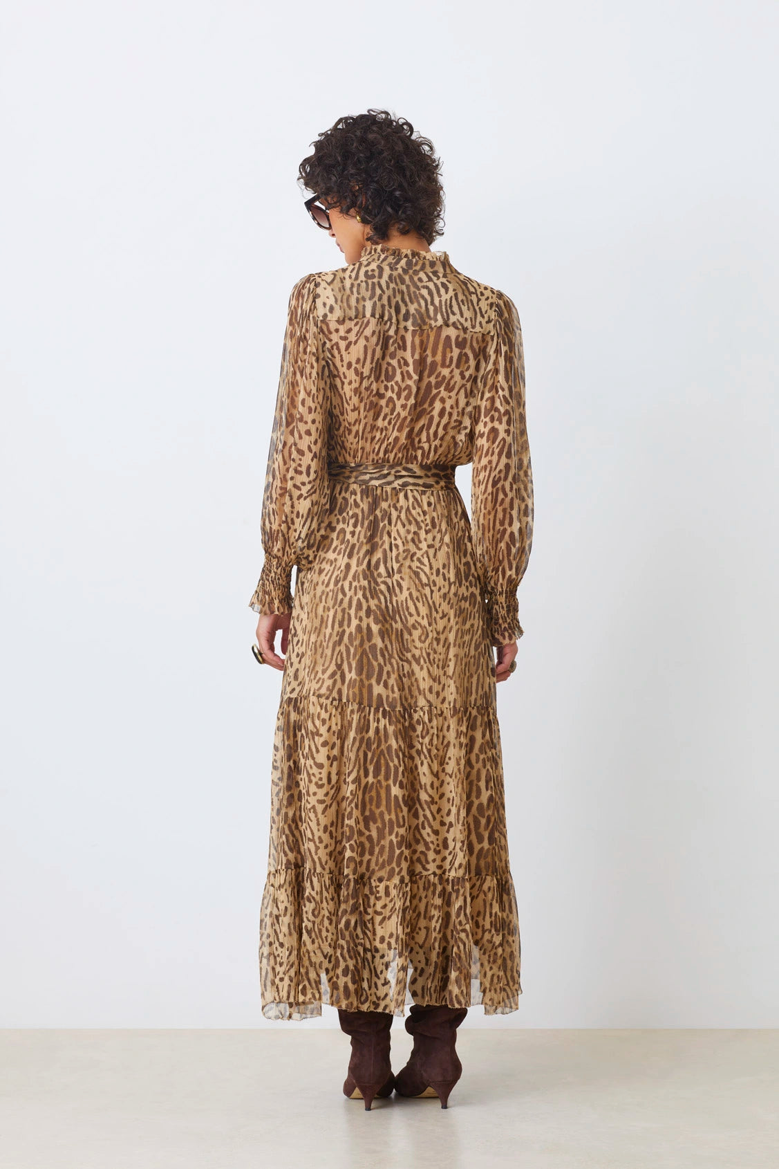 Cosmos Long leopard print belted dress