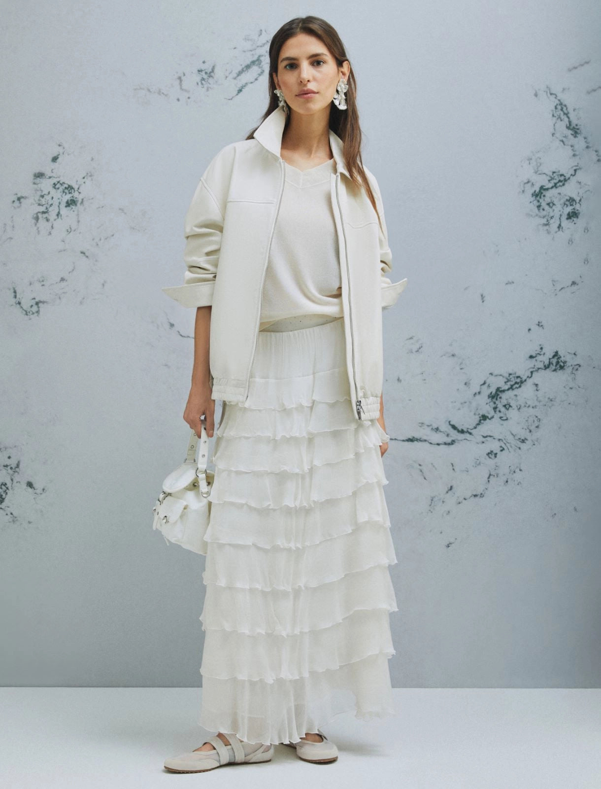 Triton Crepon flounce skirt - WOOL WHITE - 25 Bell Street