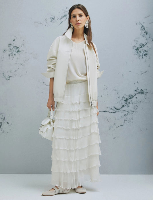 Triton Crepon flounce skirt - WOOL WHITE - 25 Bell Street
