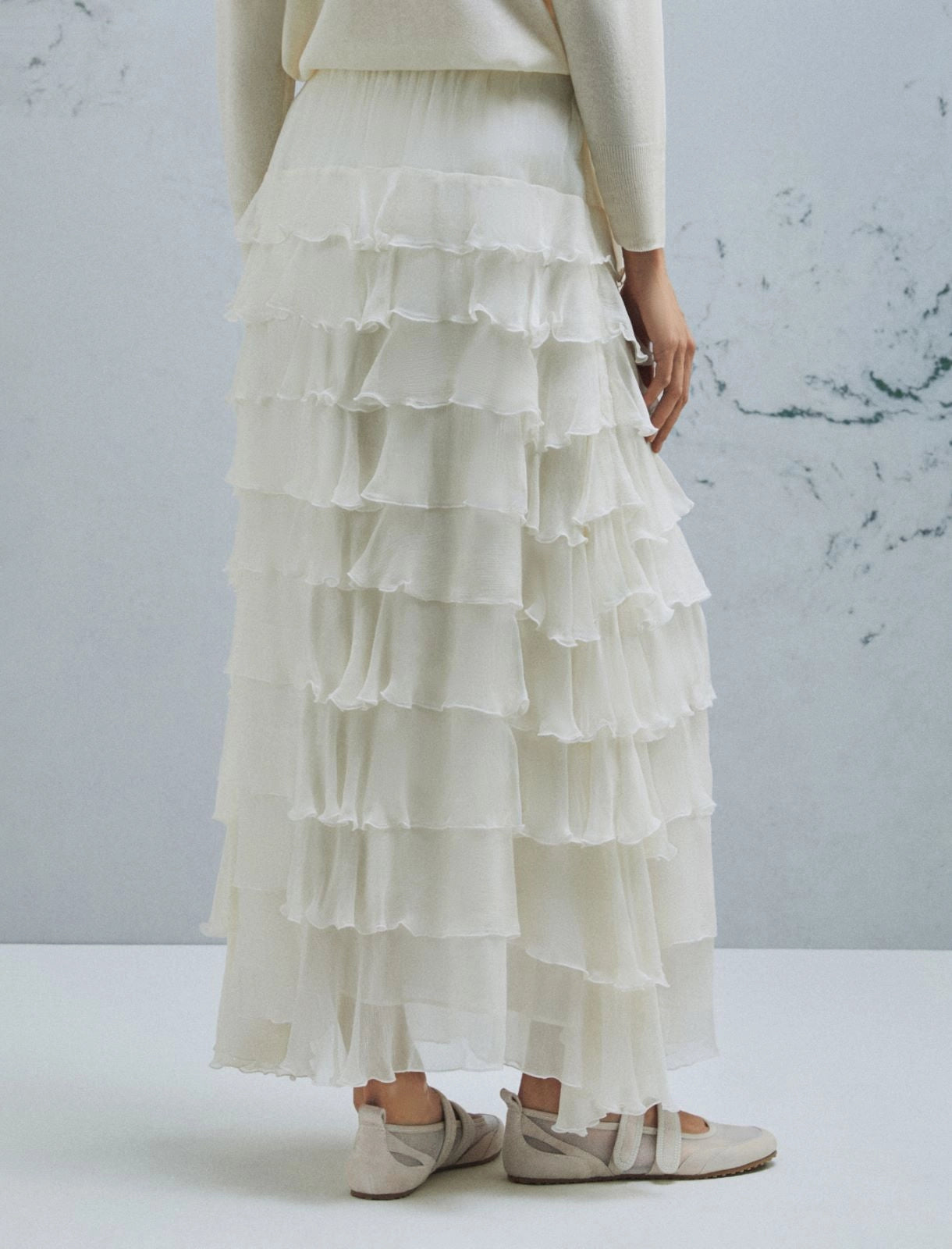 Triton Crepon flounce skirt - WOOL WHITE - 25 Bell Street