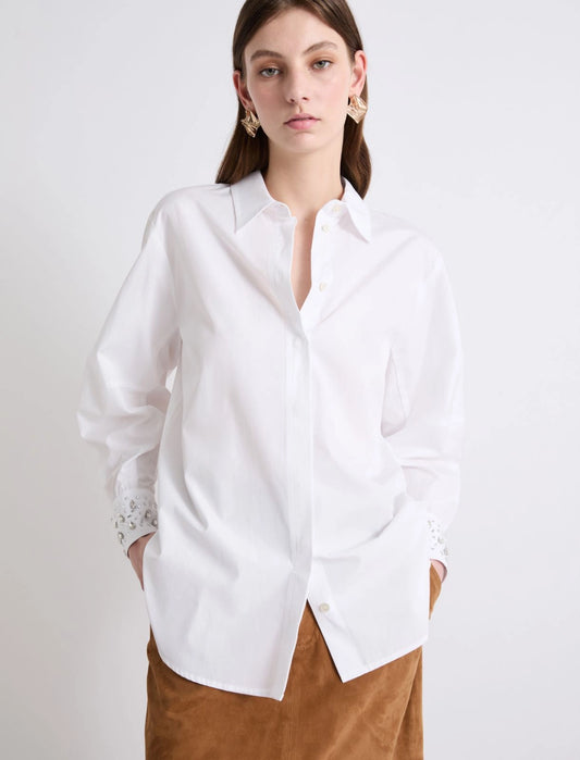Embroidered cotton shirt - OPTICAL WHITE - 25 Bell Street