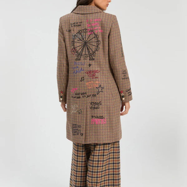 HOUNDSTOOTH BURGUNDY NORIA COAT