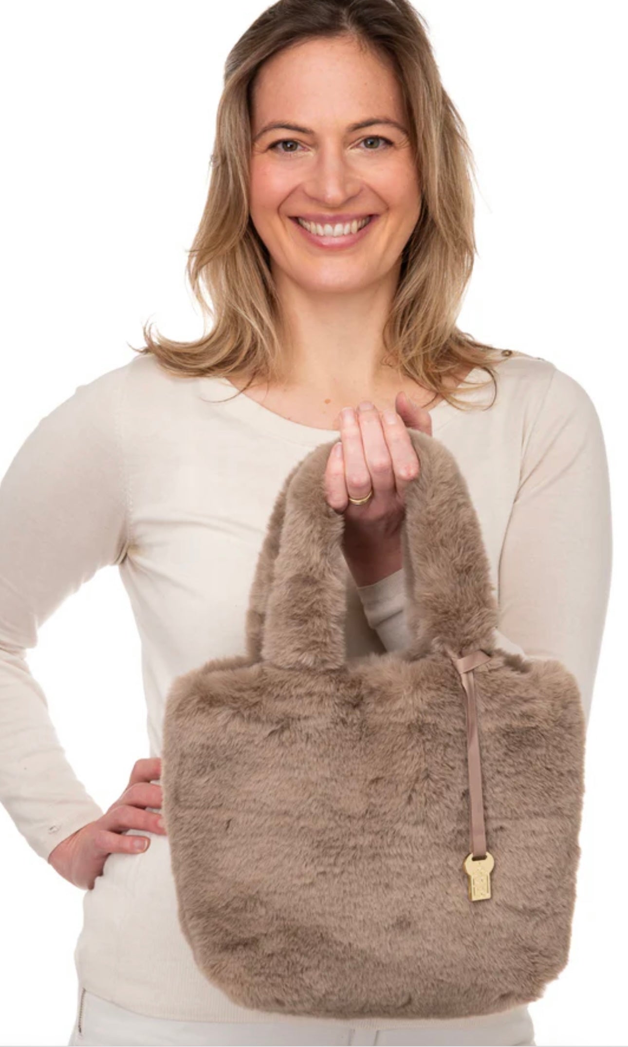 Benedetta Mocha Faux Fur Tote