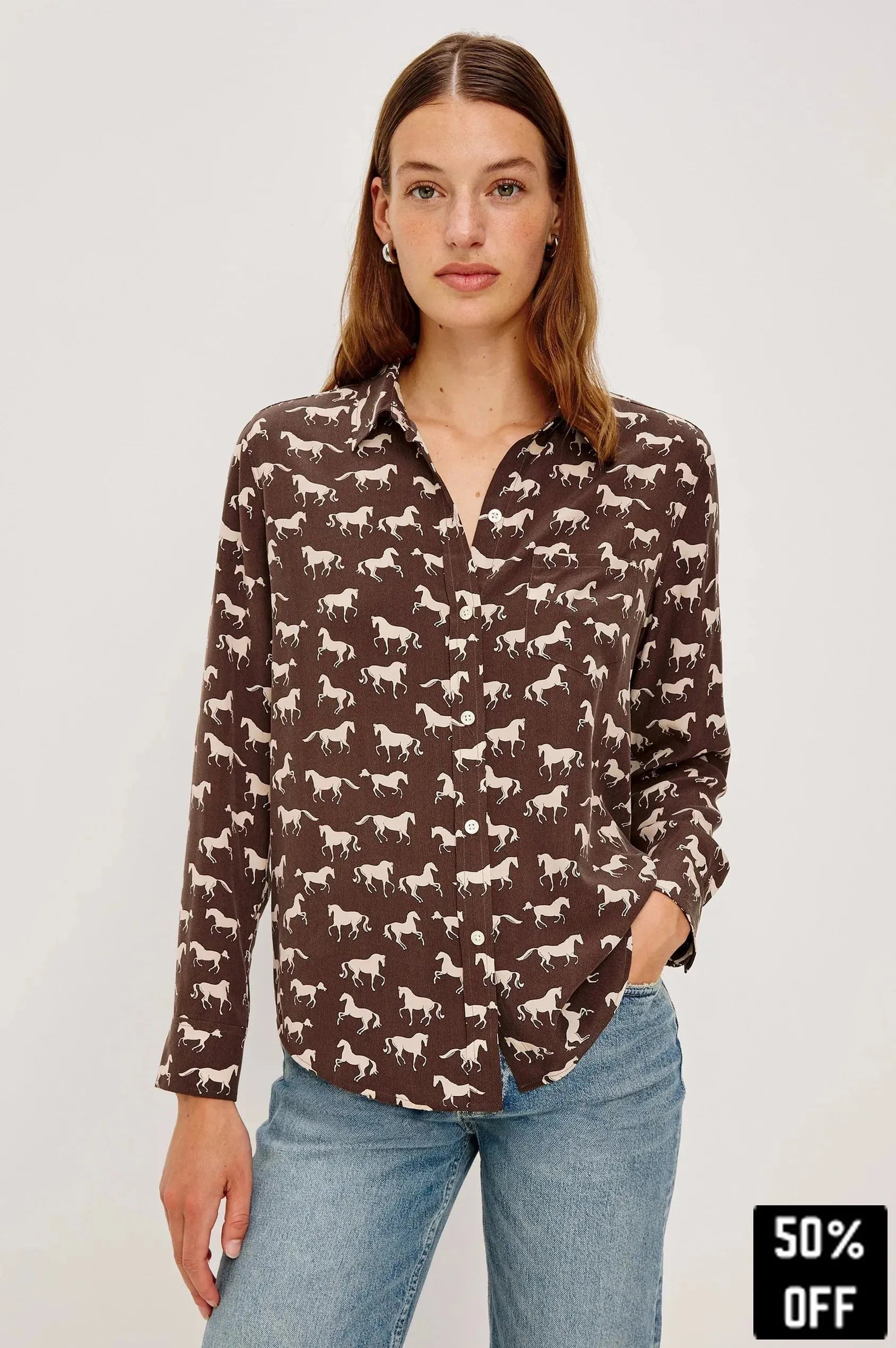 Kate shirt Ivory Horses - 25 Bell Street