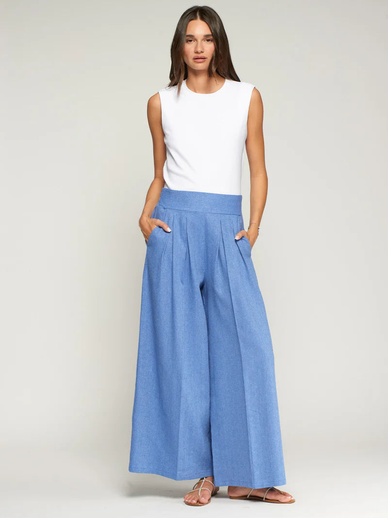 LIGHT BLUE HERRINGBONE PLEATED TROUSERS - 25 Bell Street
