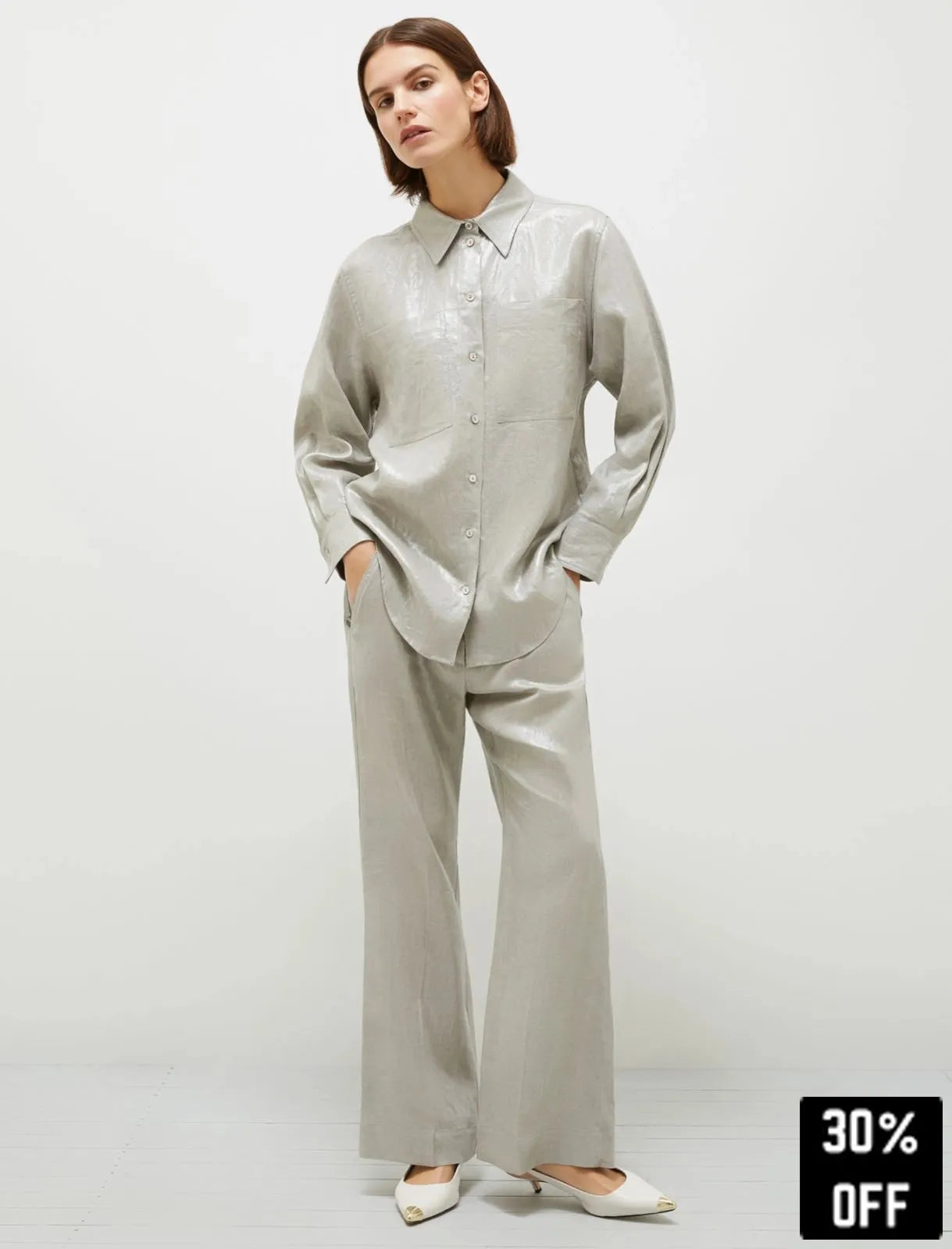Laminated linen shirt - Light grey - 25 Bell Street