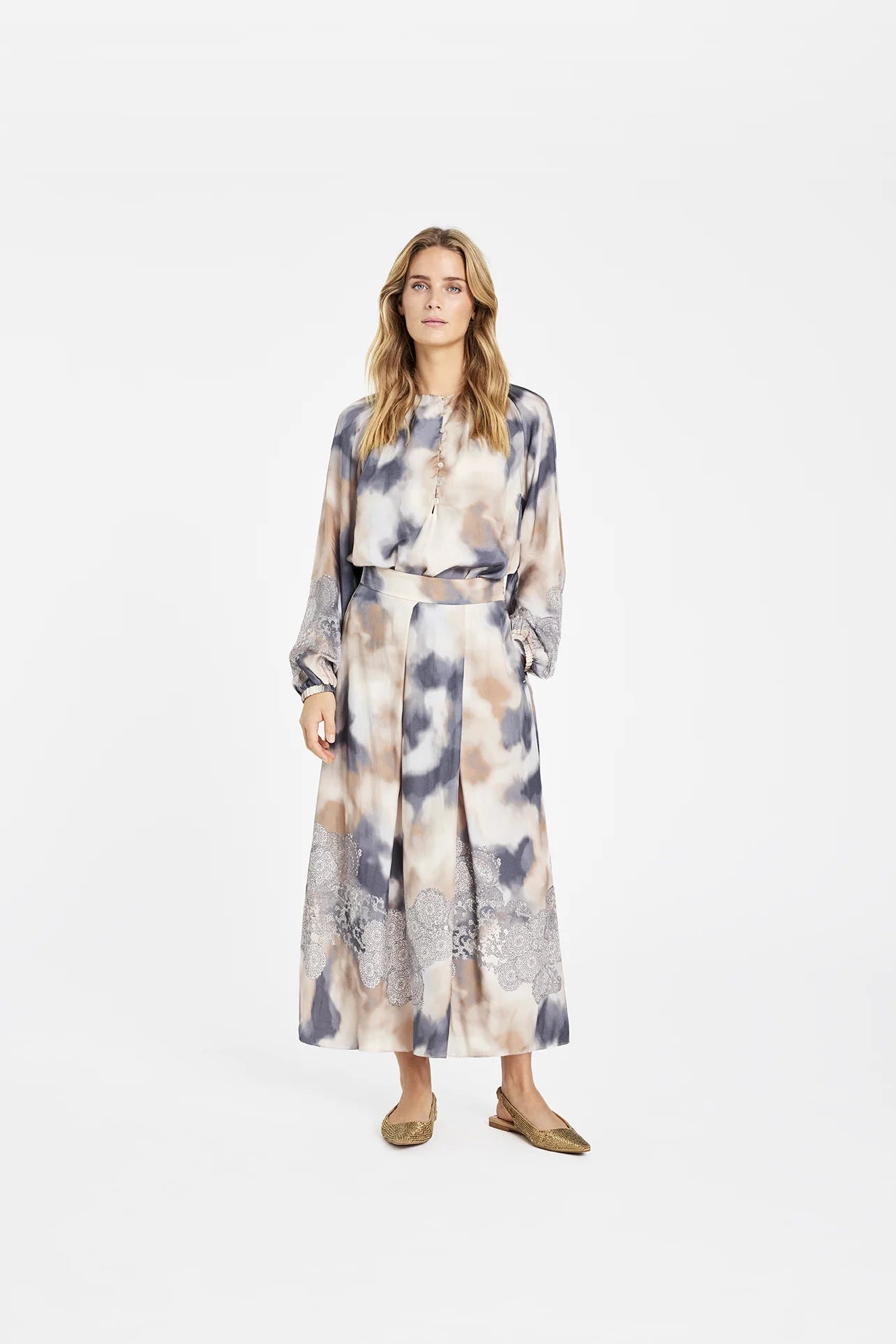 Mabell Skirt - Almond with Beige Print - 25 Bell Street