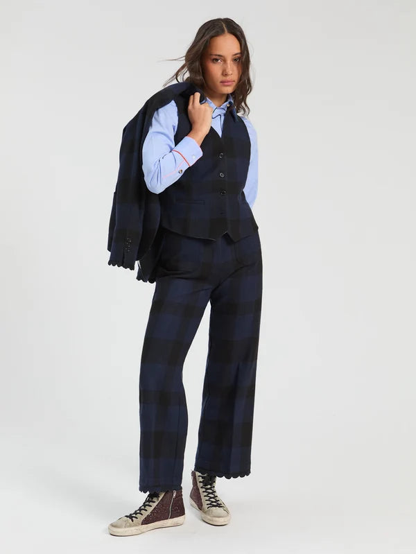 NAVY BLACK GINGHAM TROUSERS