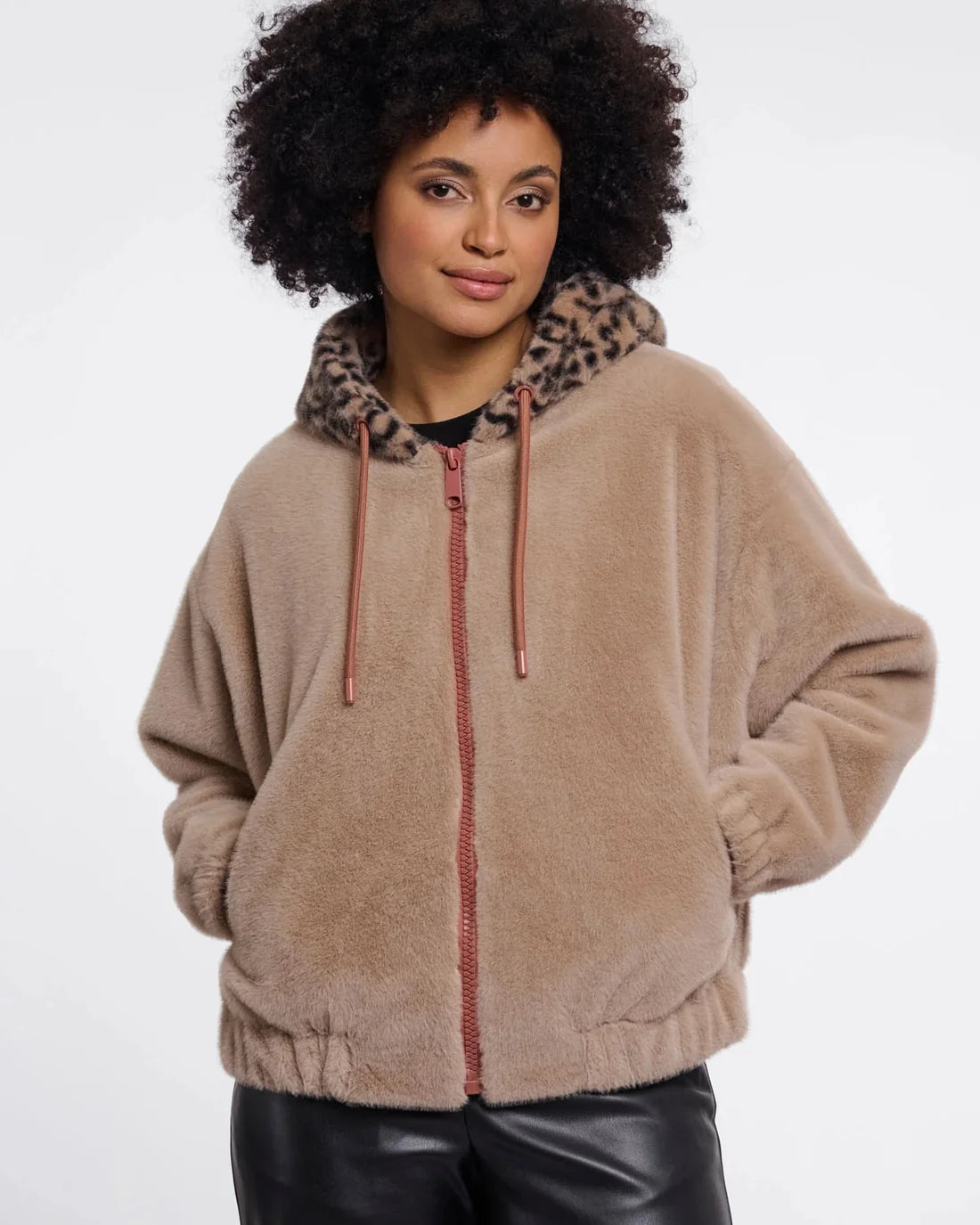Ori Bomber Jacket with Leopard Collar - Oat