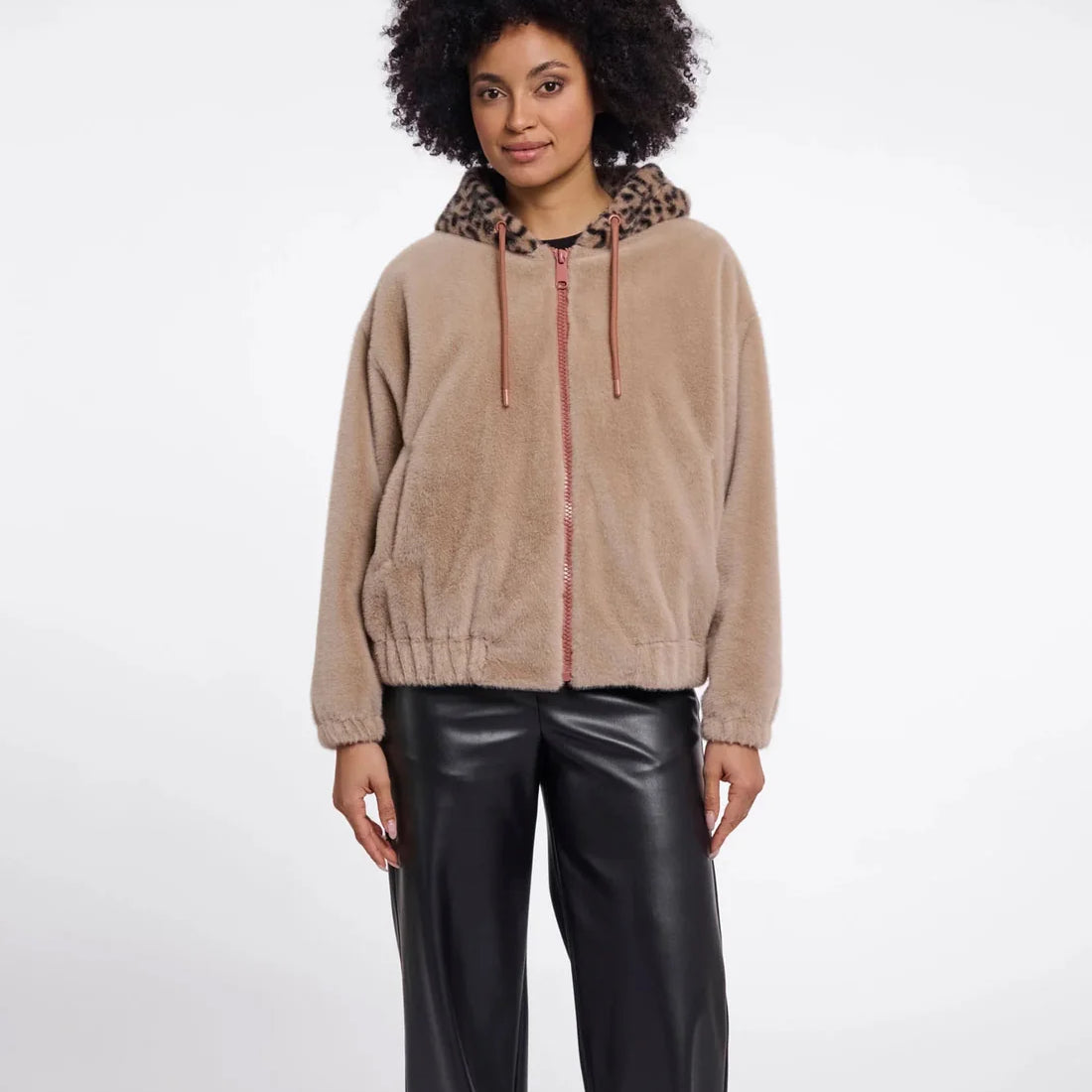 Ori Bomber Jacket with Leopard Collar - Oat