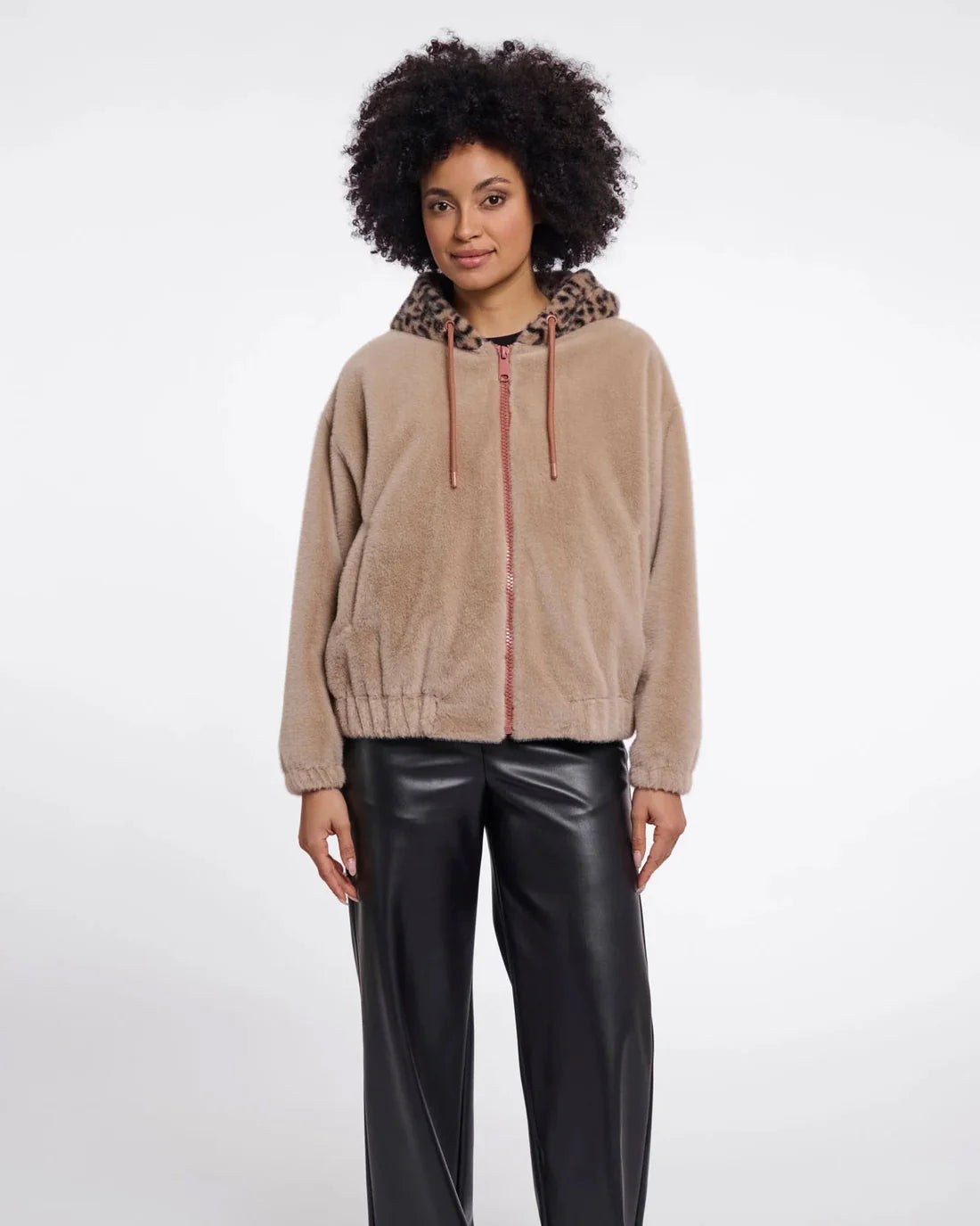 Ori Bomber Jacket with Leopard Collar - Oat