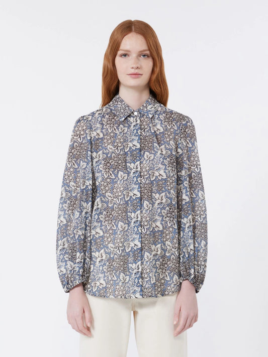 Periodi Printed cotton voile shirt - NAVY - 25 Bell Street