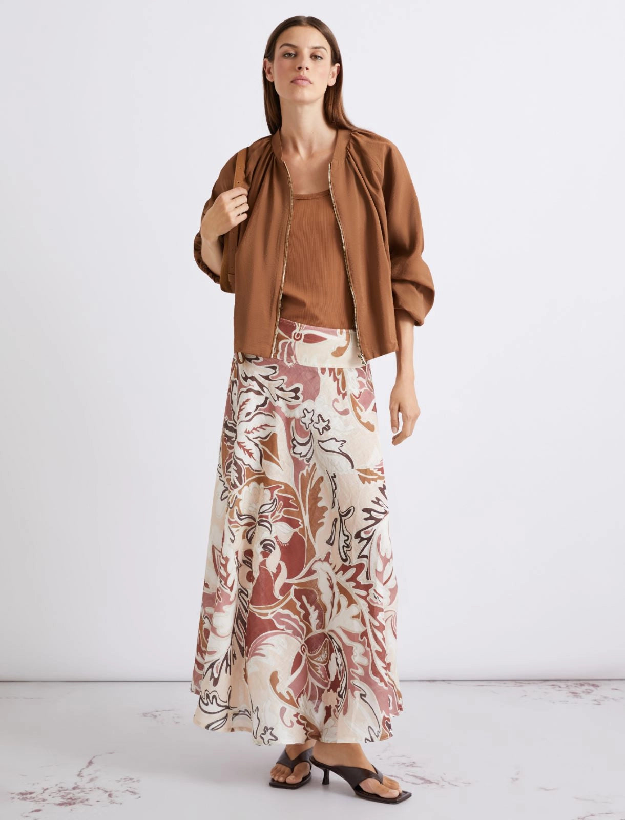 Printed linen skirt - BRICK RED - 25 Bell Street