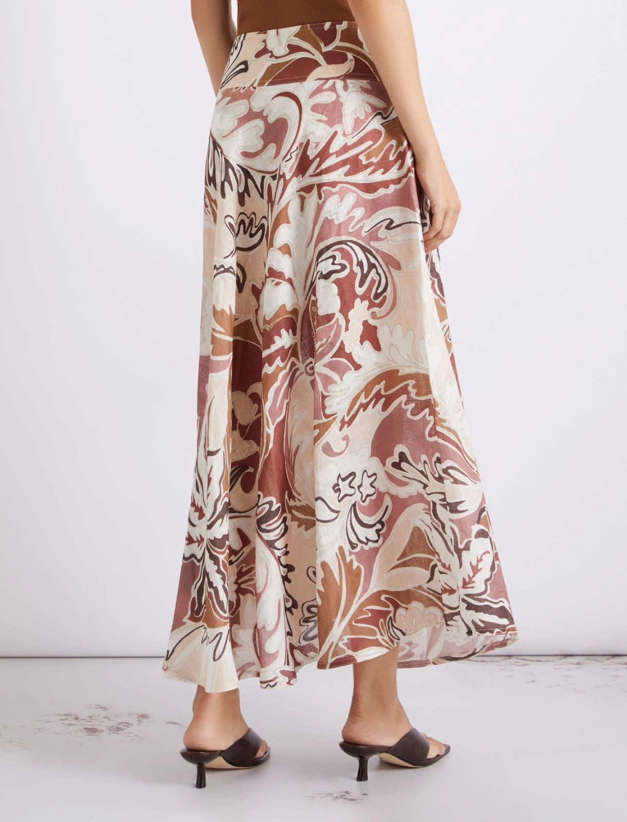 Printed linen skirt - BRICK RED