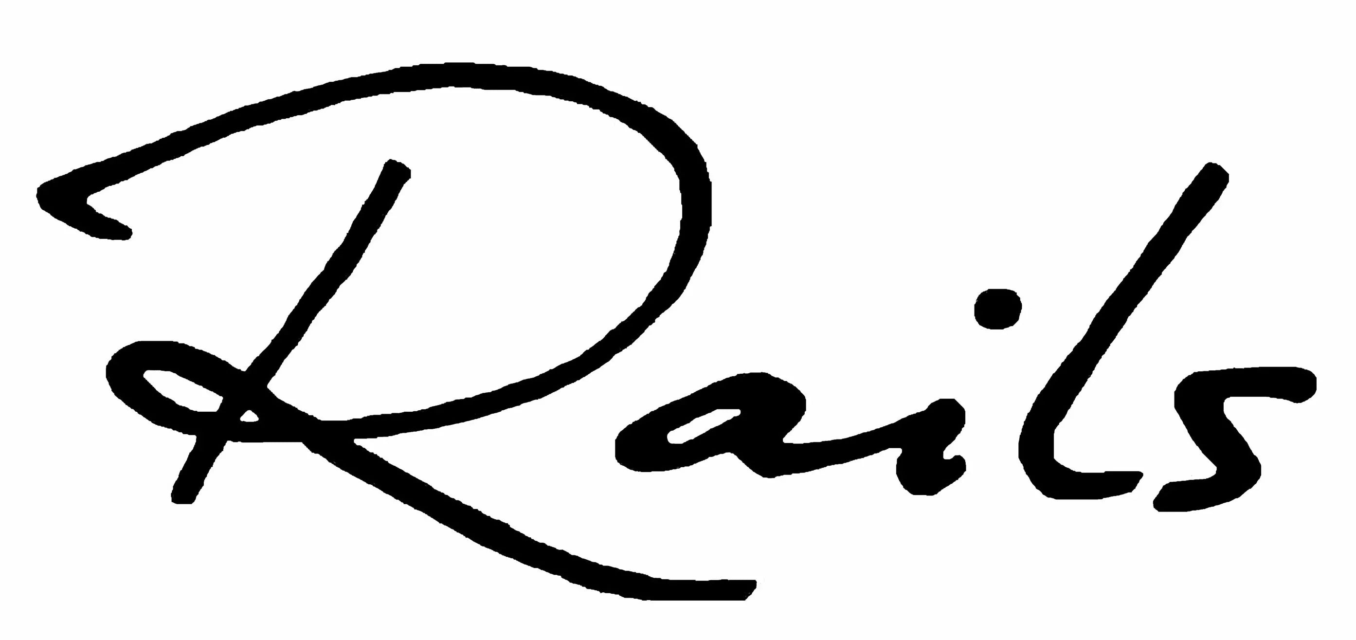 Black cursive logo for Rails brand on a white background