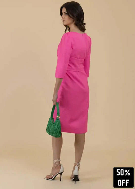 Reece – Tailored Dress with Round Neck and Belt – Pink - 25 Bell Street
