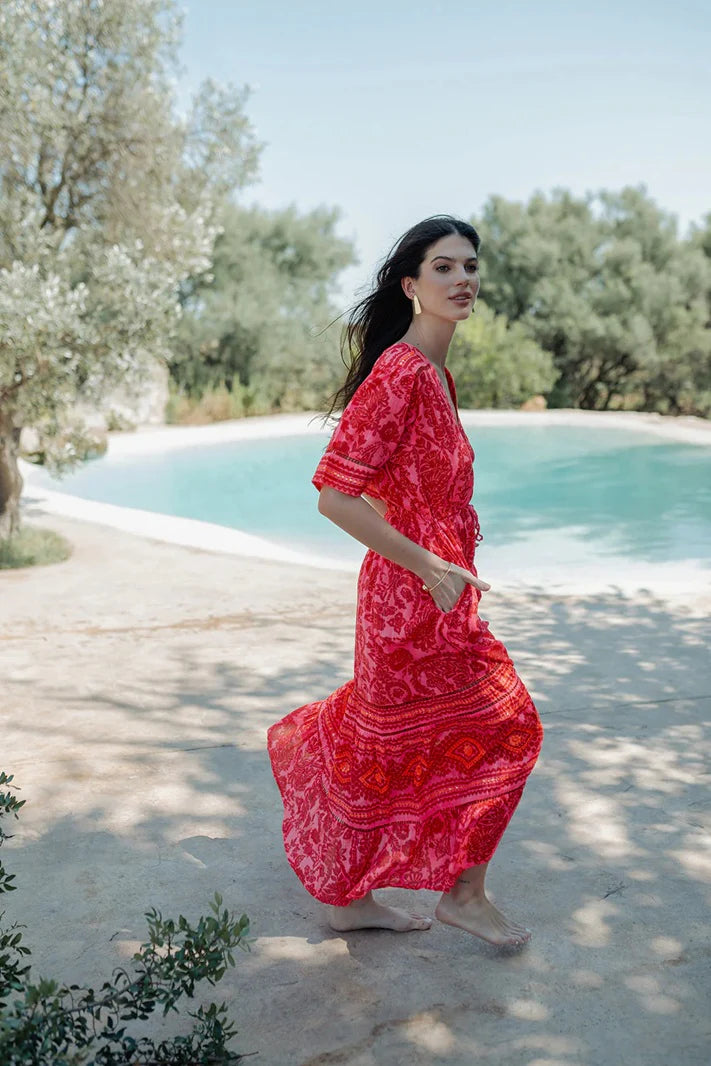 Samoa Red Floral Print Long Dress - 25 Bell Street
