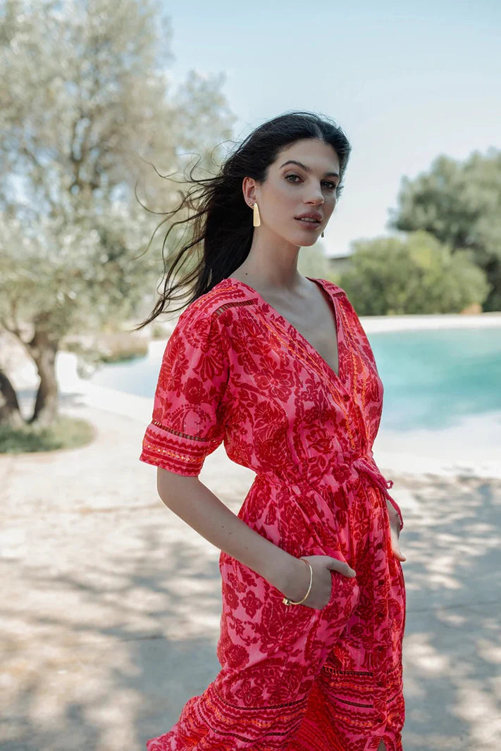 Samoa Red Floral Print Long Dress - 25 Bell Street