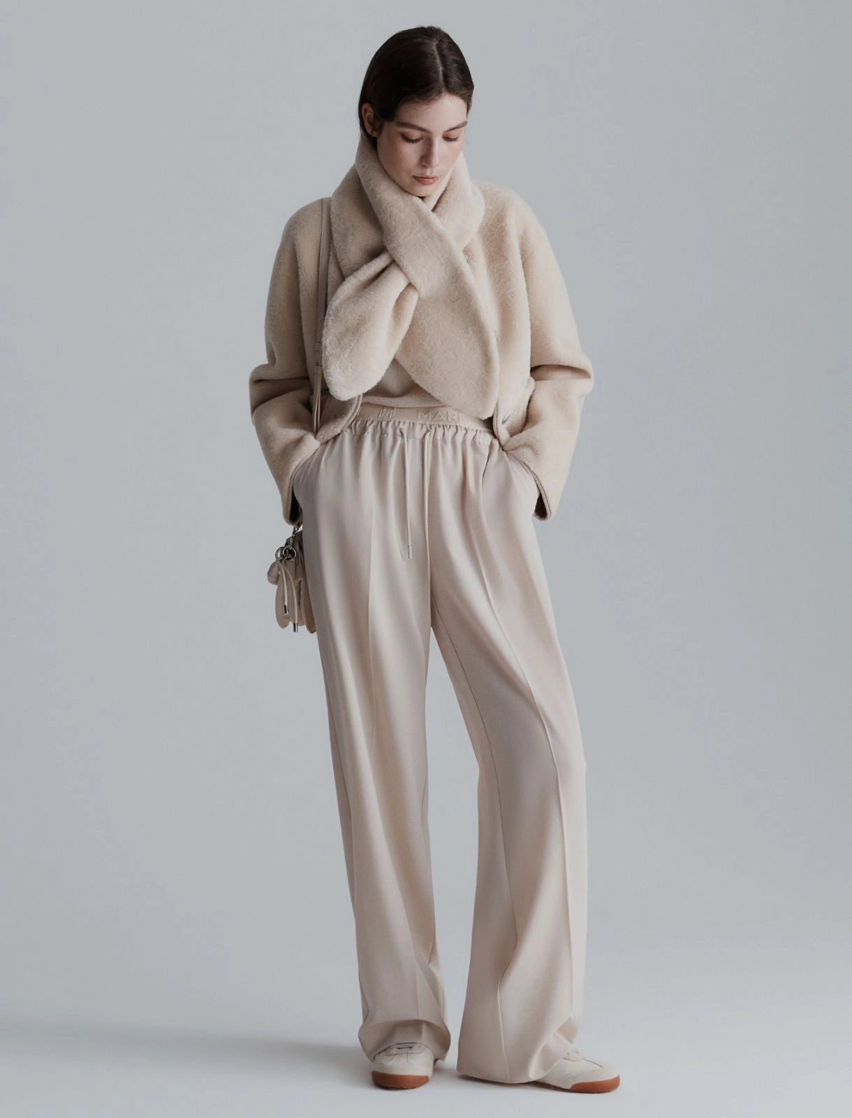 Short jacket with scarf detail - CREAM - 25 Bell Street