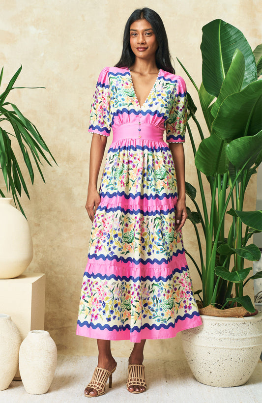 The Meredith V-Neck Full-Skirt Tea Dress with Puff Sleeves - 25 Bell Street
