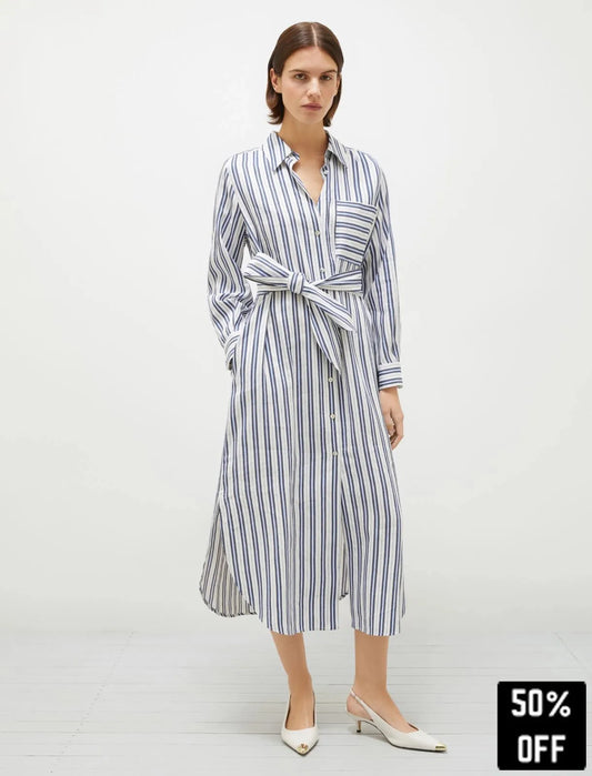 Viscose and linen shirt dress - WHITE - 25 Bell Street