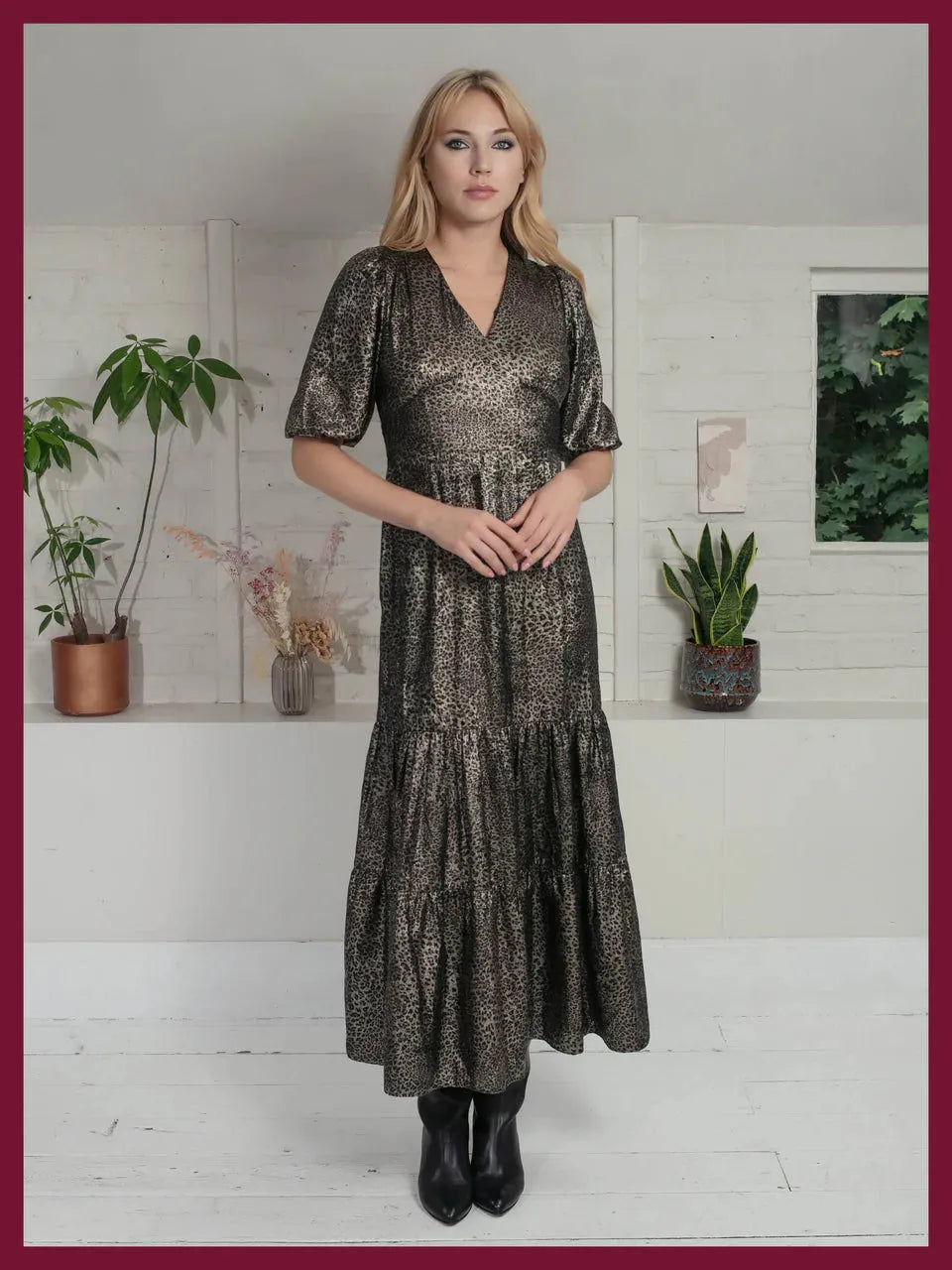 Vivianna Lame Dress In Gold Leopard