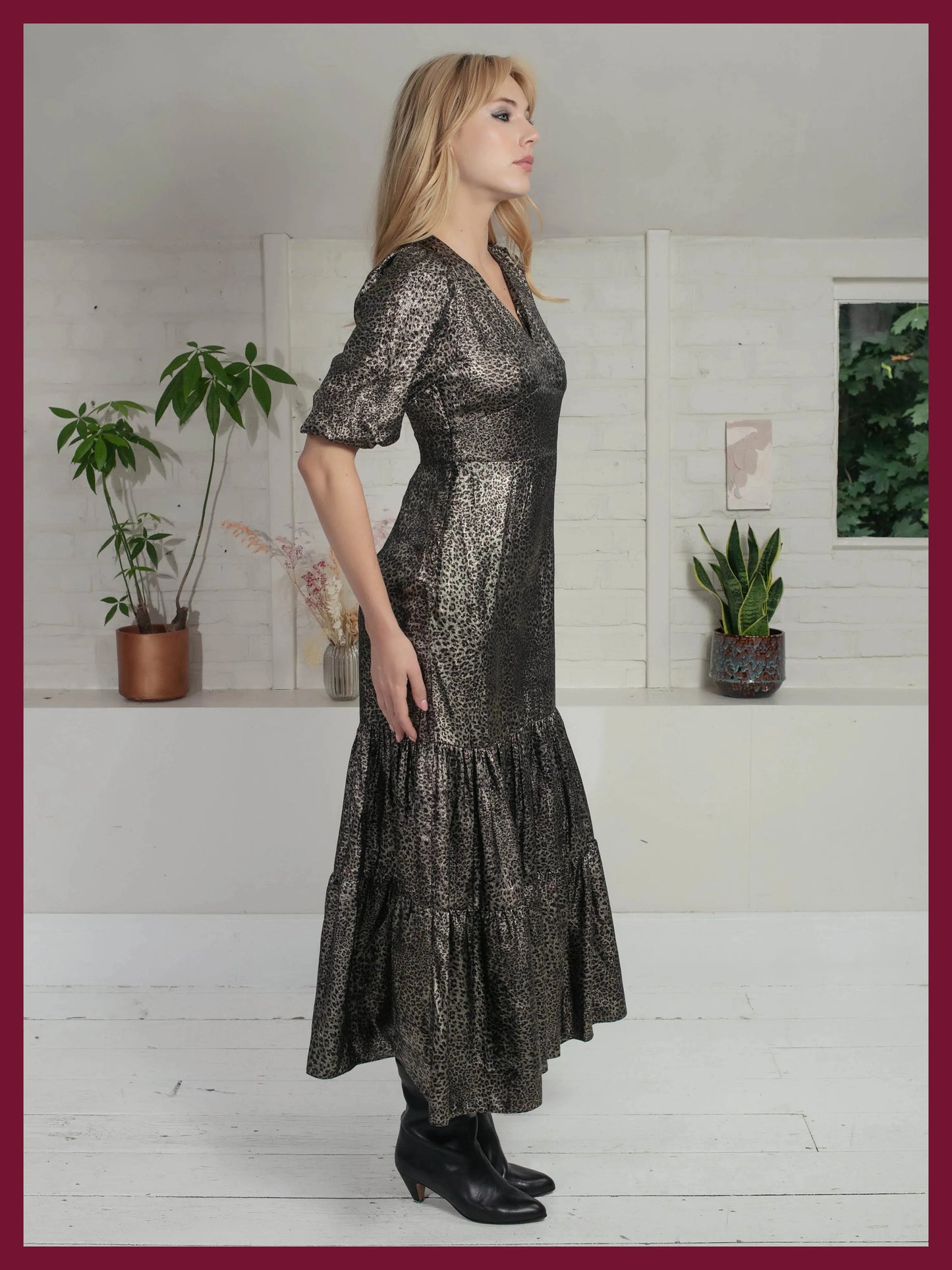 Vivianna Lame Dress In Gold Leopard