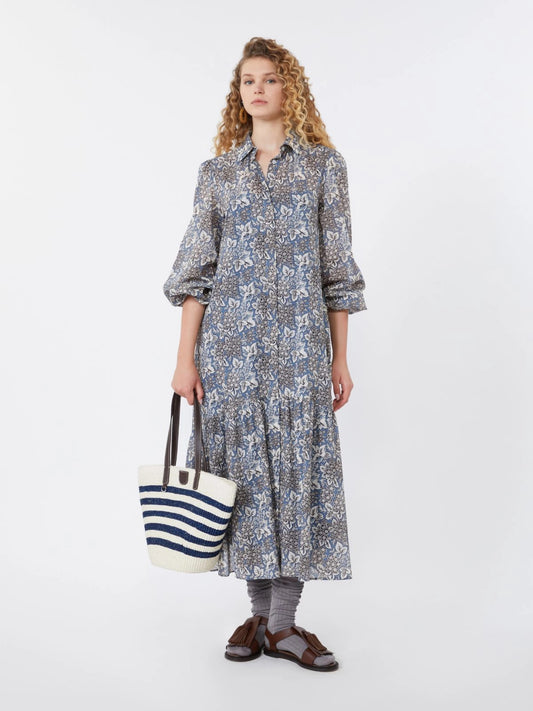 Voile patterned shirt dress - NAVY - 25 Bell Street