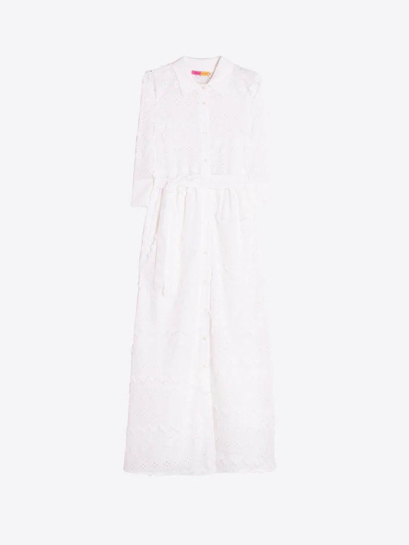 WHITE EMBROIDERED DRESS WITH BELT - 25 Bell Street