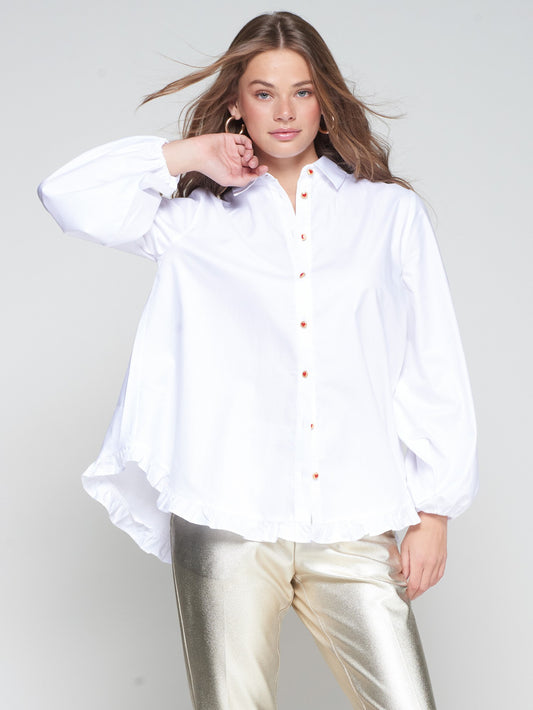 WHITE SHIRT WITH RUFFLED HEM - 25 Bell Street