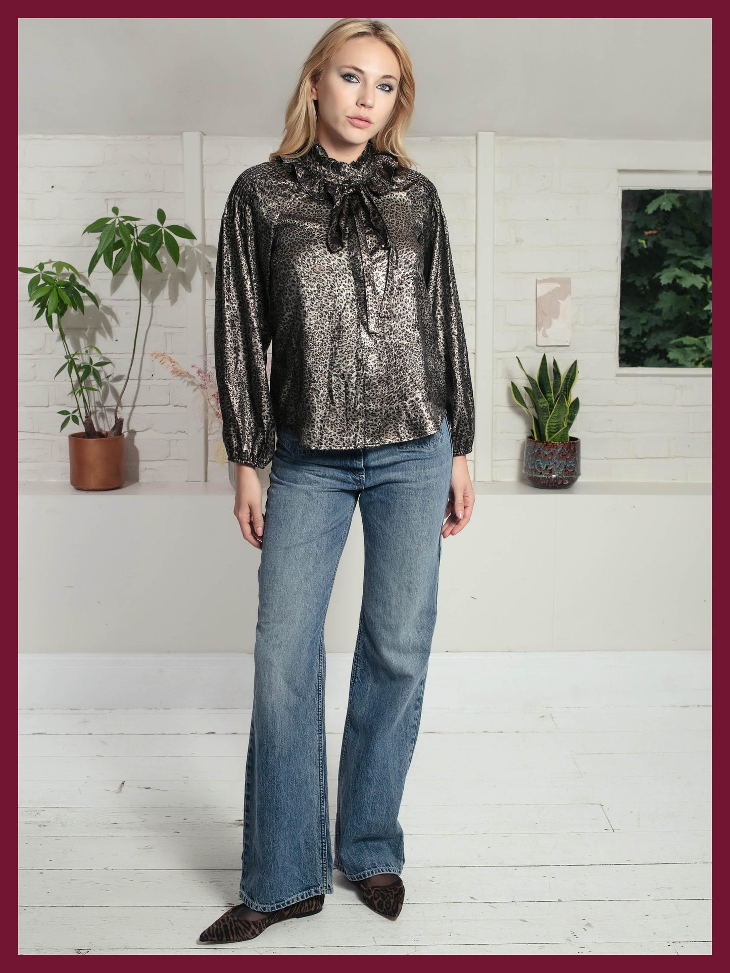 Lydia Lame Blouse In Gold Leopard