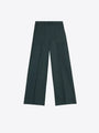 Dark green wide-leg designer trousers for women with front patch pockets