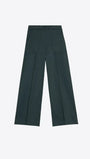 Dark green wide-leg designer trousers for women with front patch pockets