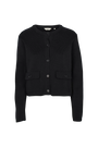Black button-up knit cardigan with front pockets for women